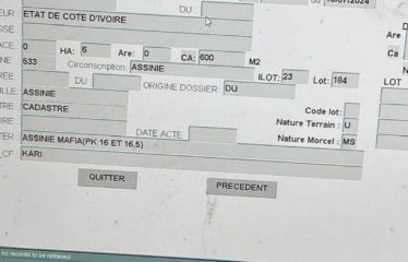 ASSINIE : Vente de terrain 600 m2