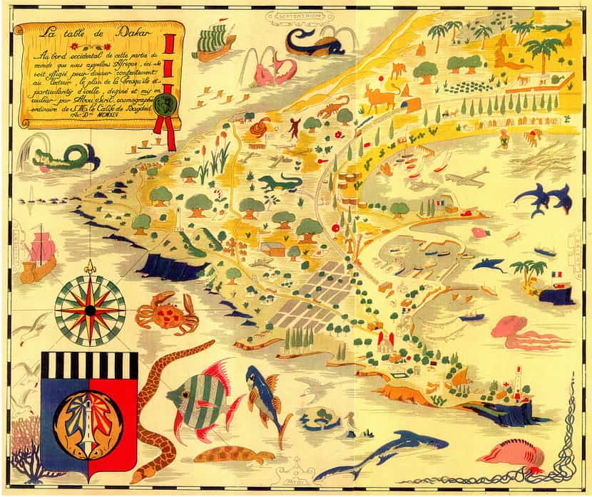 ancienne carte de la pointe de Dakar au Sénégal avec le quartier du plateau